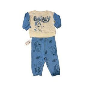 Bluey-Mad Engine Infant Two Piece Set white & blue Size 3-6 Months
